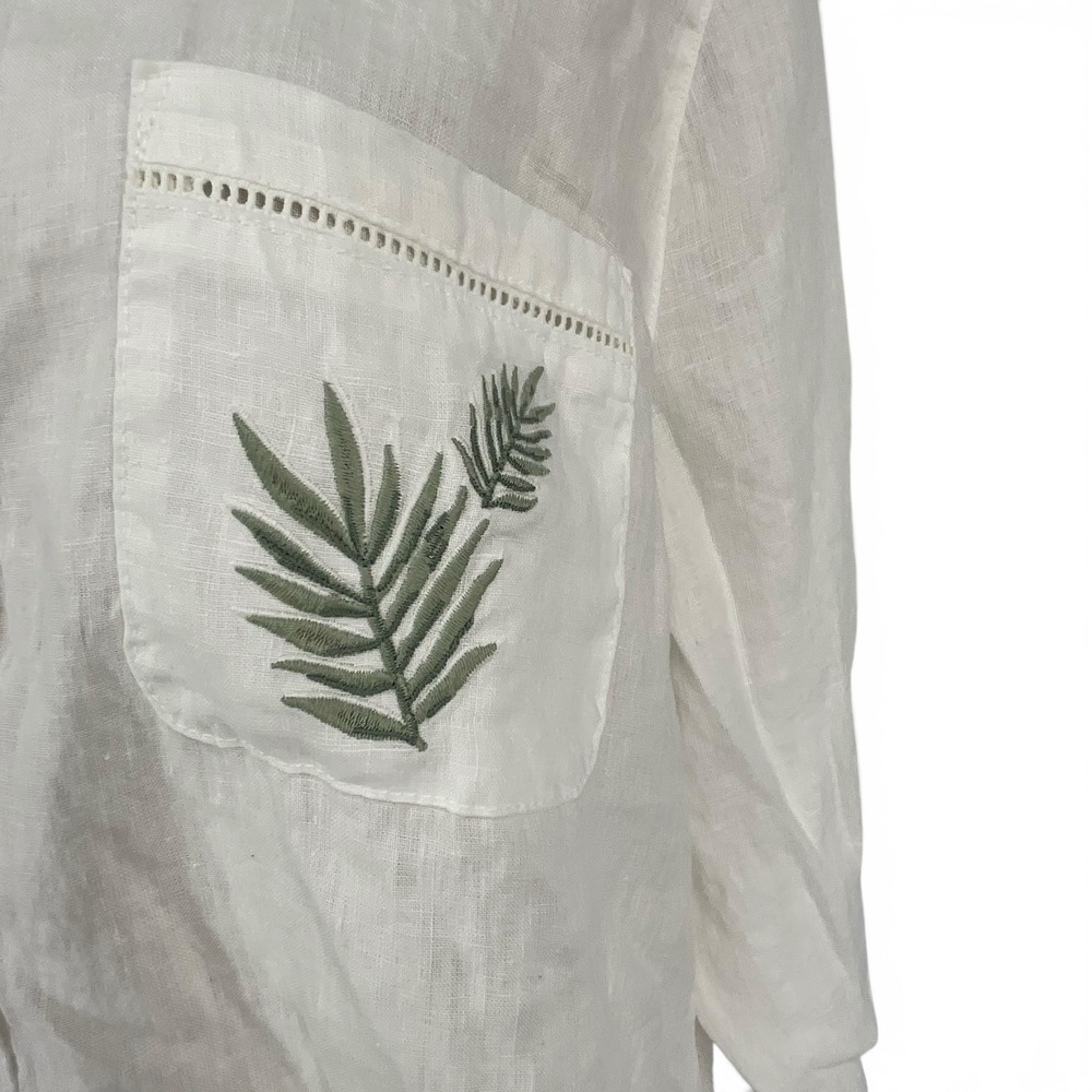 Calypso St Barth Womens XL White Linen Embroidered Palm Leaf Button Down Shirt - Picture 2 of 9